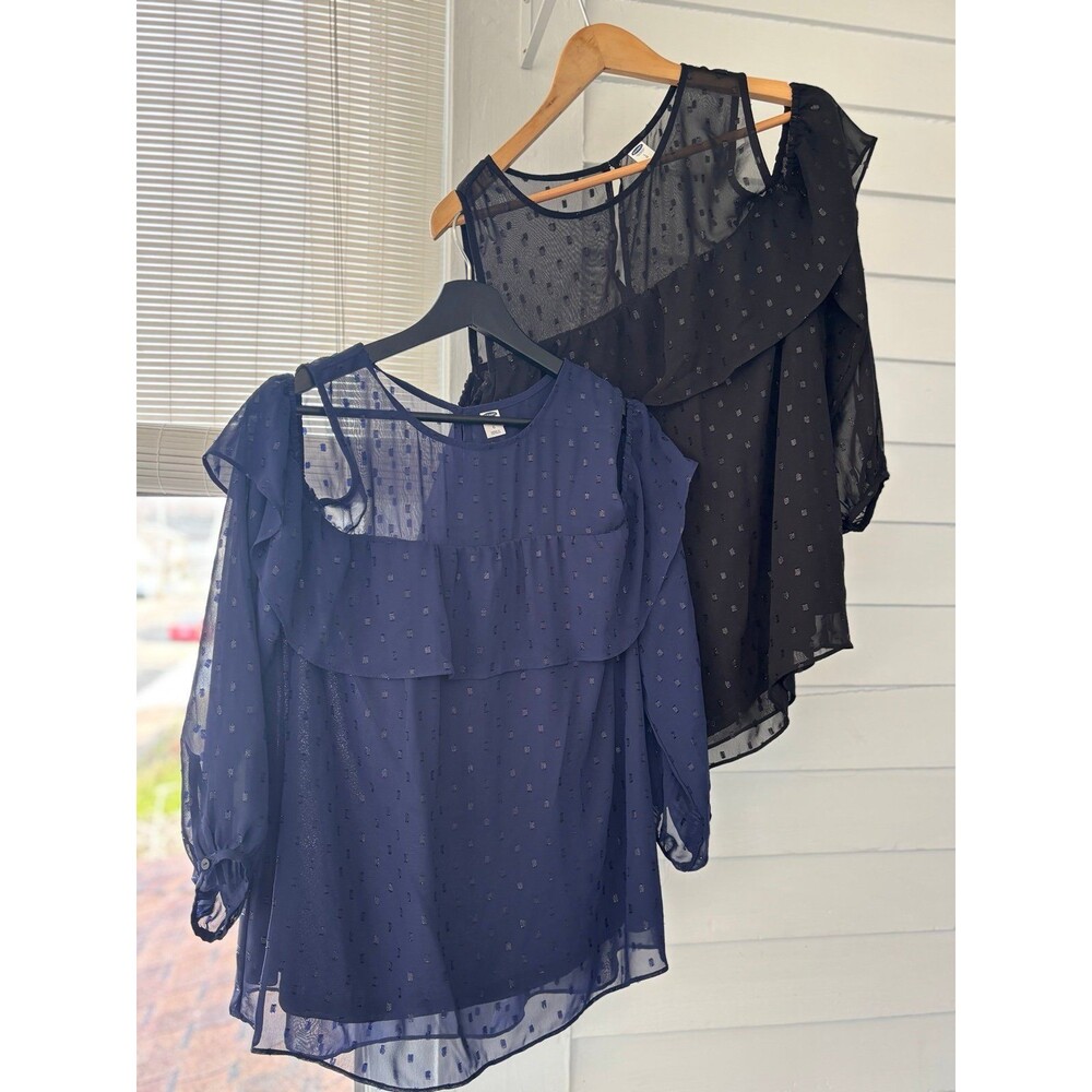Old Navy Black & Navy Sheer Blouse Duo